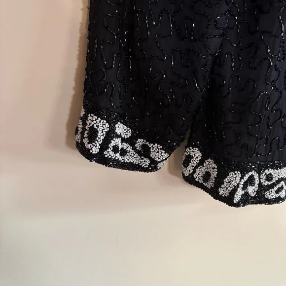 Landmark 100% Silk Hand-Beaded Evening Jacket – Black & White Medium/Large - Picture 4 of 10